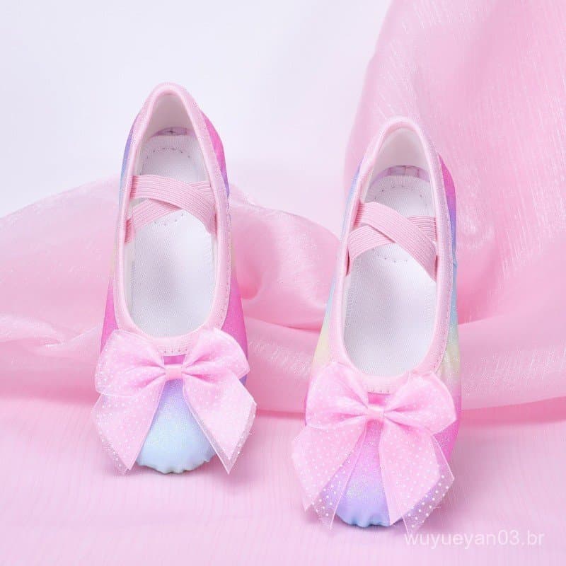 Sapatos De Dança Planos De Balé Coloridos Para Mulheres Estilingue Bonito Arco-Íris Gradiente Acessórios Mulher