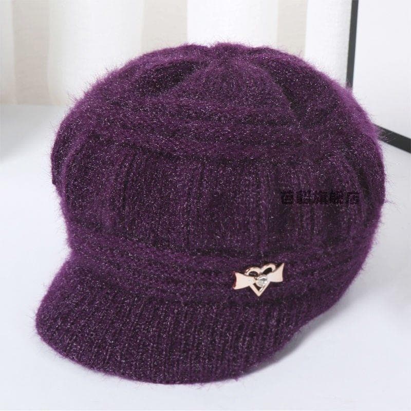 Outono inverno chapéu feminino moda abóbora chapéu forro de lã engrossado mãe chapéu de meia-idade idosos quente malha c