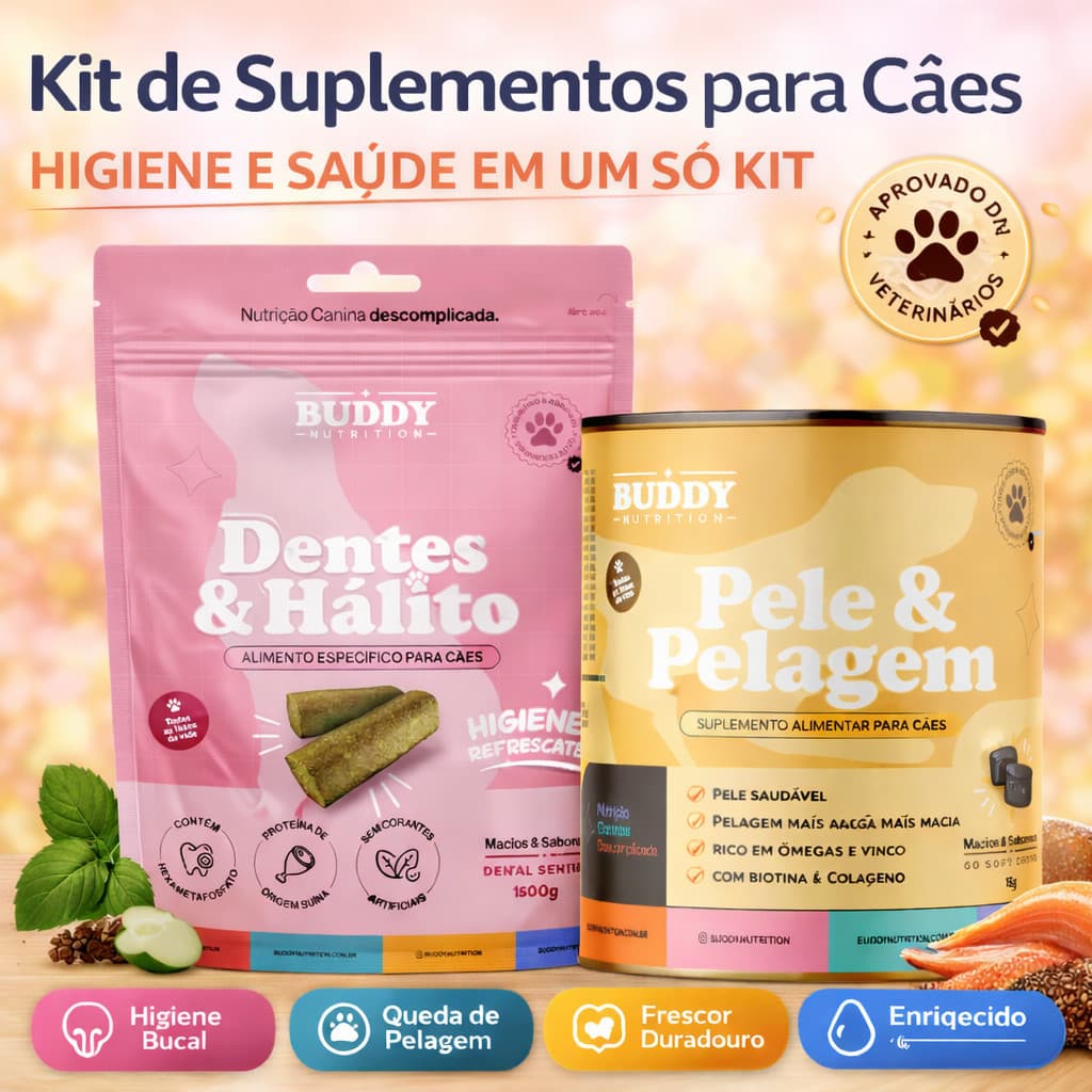 Kit Completo para Cães | Combate Mau Hálito e Fortalece Pele e Pelagem