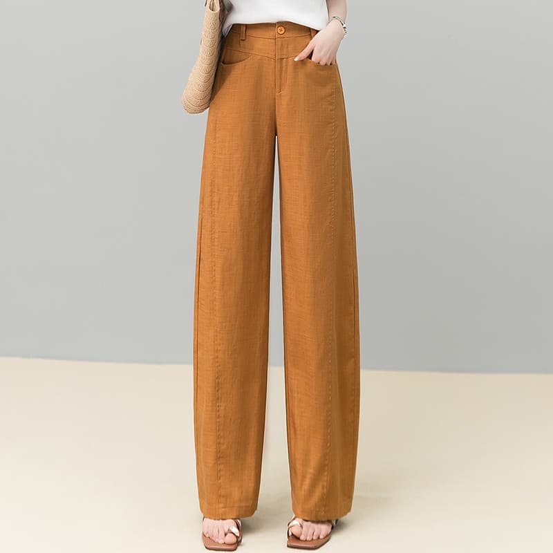 Tencel linho Machete calças femininas 2026 verão fino novo estilo cintura alta volta elástica mais magro olhar Casual es