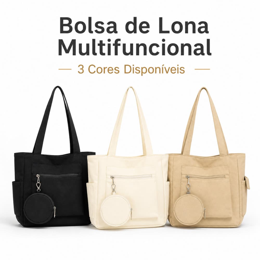 Bolsa Tote Feminina de Lona com Mini Bolsa Removível | Espaçosa para Universidade, Trabalho e Uso Diário | 3 Cores