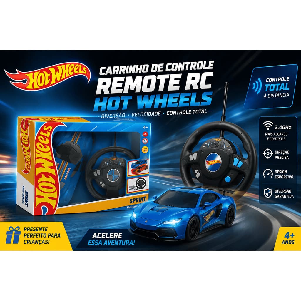 Carrinho de Controle Remoto RC Hot Wheels Azul Multikids
