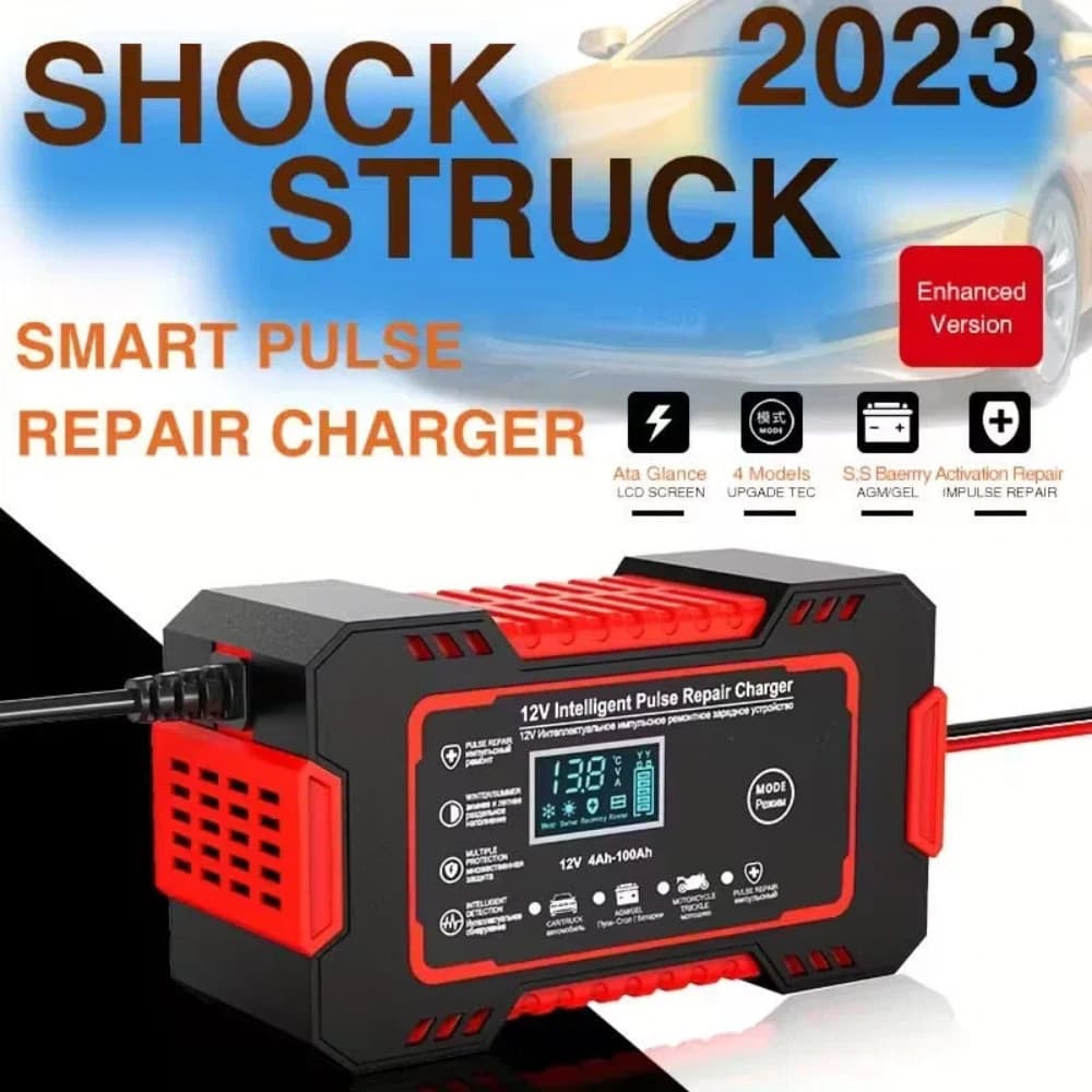 Carregador de bateria automotivo inteligente 12V com Display Digital Automático Energia Reparação Puls
