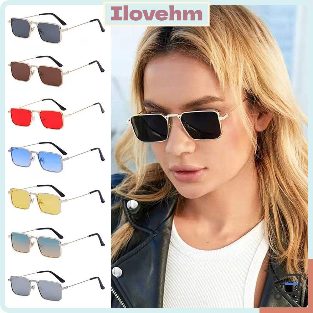 LUCKY-ILOVEHM Óculos De Sol Punk , Retangulares Com Armação De Metal Para Viagem , Proteção UV400 Em Cores Doces