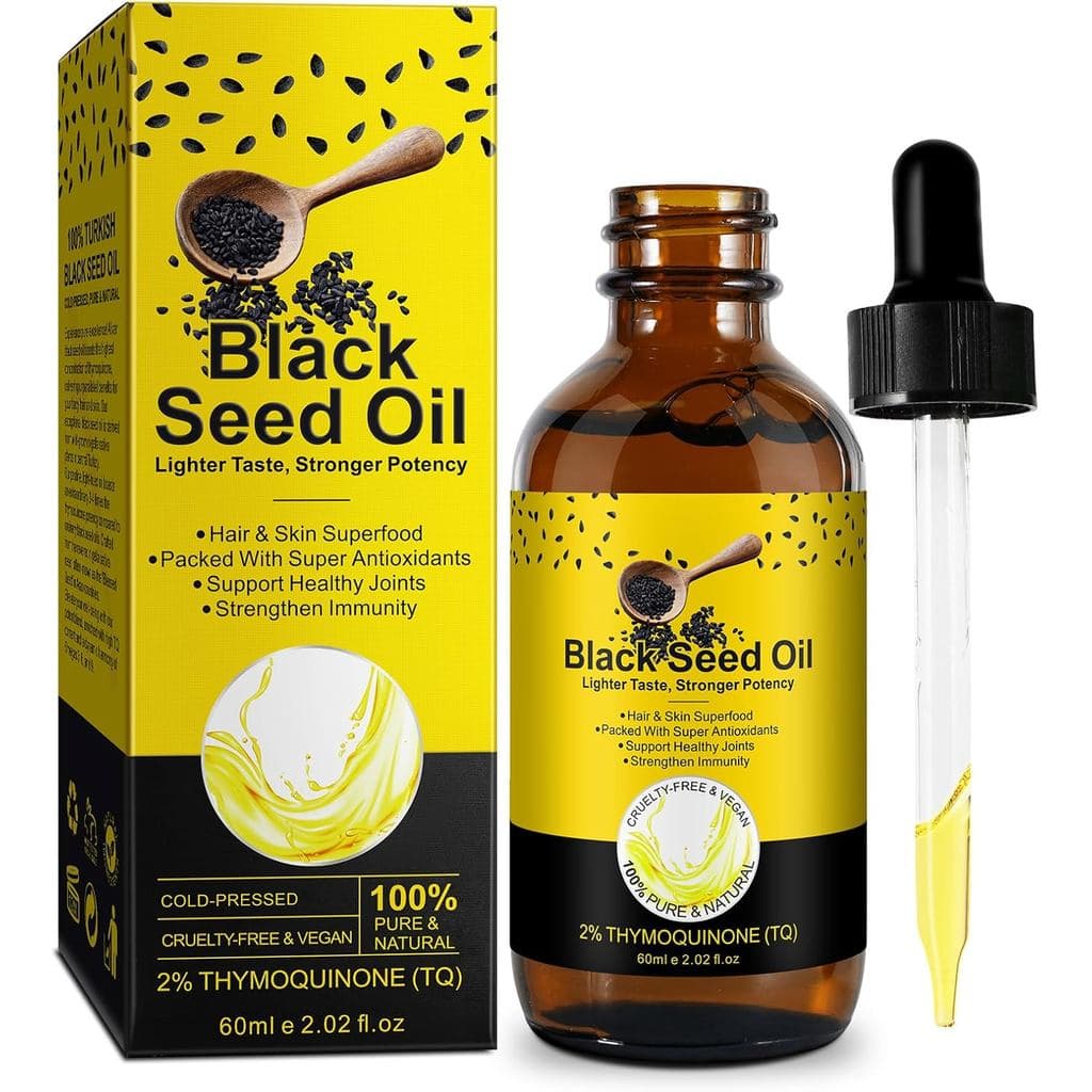 Óleo de Semente Preta, Óleo de Semente Preta Natural Puro Prensado a Frio para Crescimento Capilar e Cuidados com a Pele