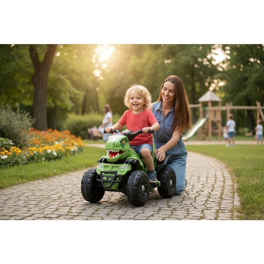 Quadriciclo eletrico infantil 6V dinossauro verde bateria recarregavel passeio brinquedo