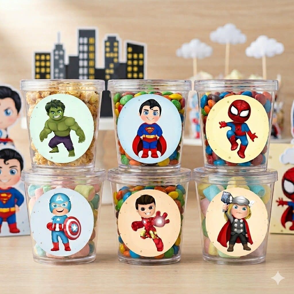 40 Adesivos Redondos 3,5cm Super Heróis - 6 Modelos
