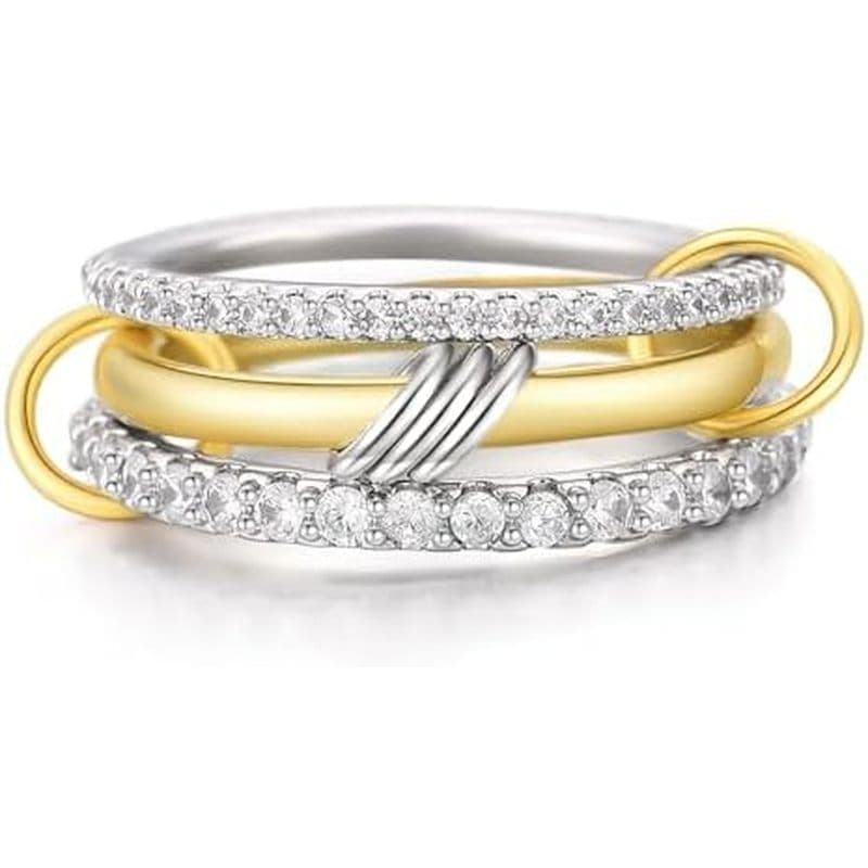 Anéis Empilháveis Interligados Em Ouro 14K Para Mulheres – Conjunto De Pilha De Prateado Com CZ , Anel Empilhado Intertr