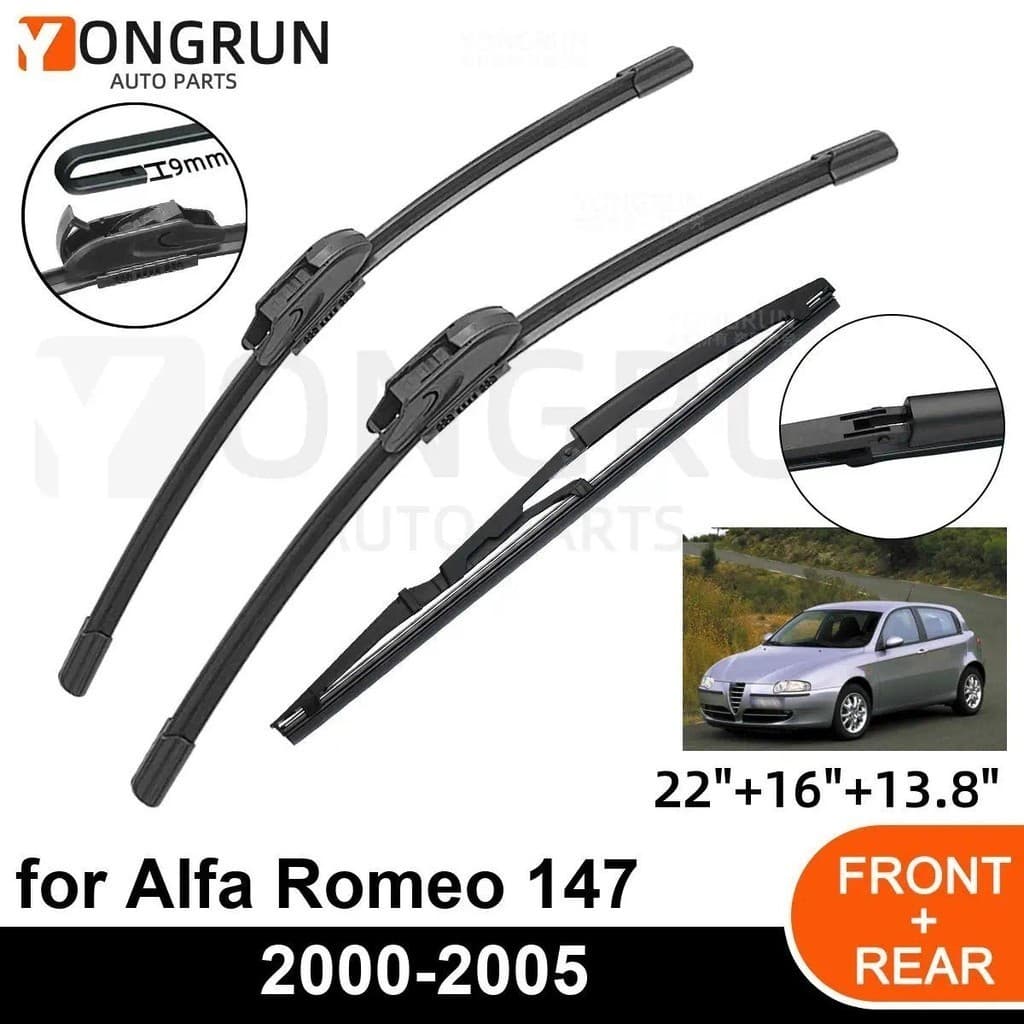 3 Pçs Limpador De Carro Para Alfa Romeo 147 2000-2005 Dianteiro Traseiro Pára-Brisas Lâmina Acessórios Borracha