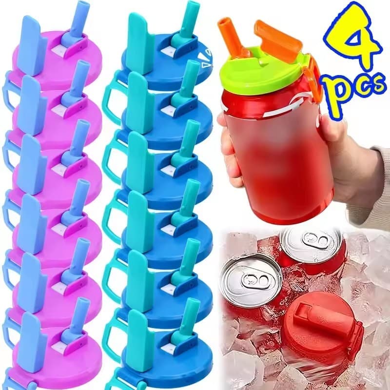 4/2/1 Unidade De Tampas De Canudos De Silicone Para Lata De Refrigerante-Latas Multicoloridas Bebidas Enlatadas-Substitu