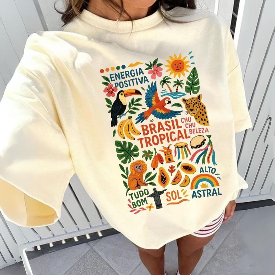 Camiseta Feminina Brasil Tropical Camisa Estilosa Elegante Casual Confortável Versátil Algodão
