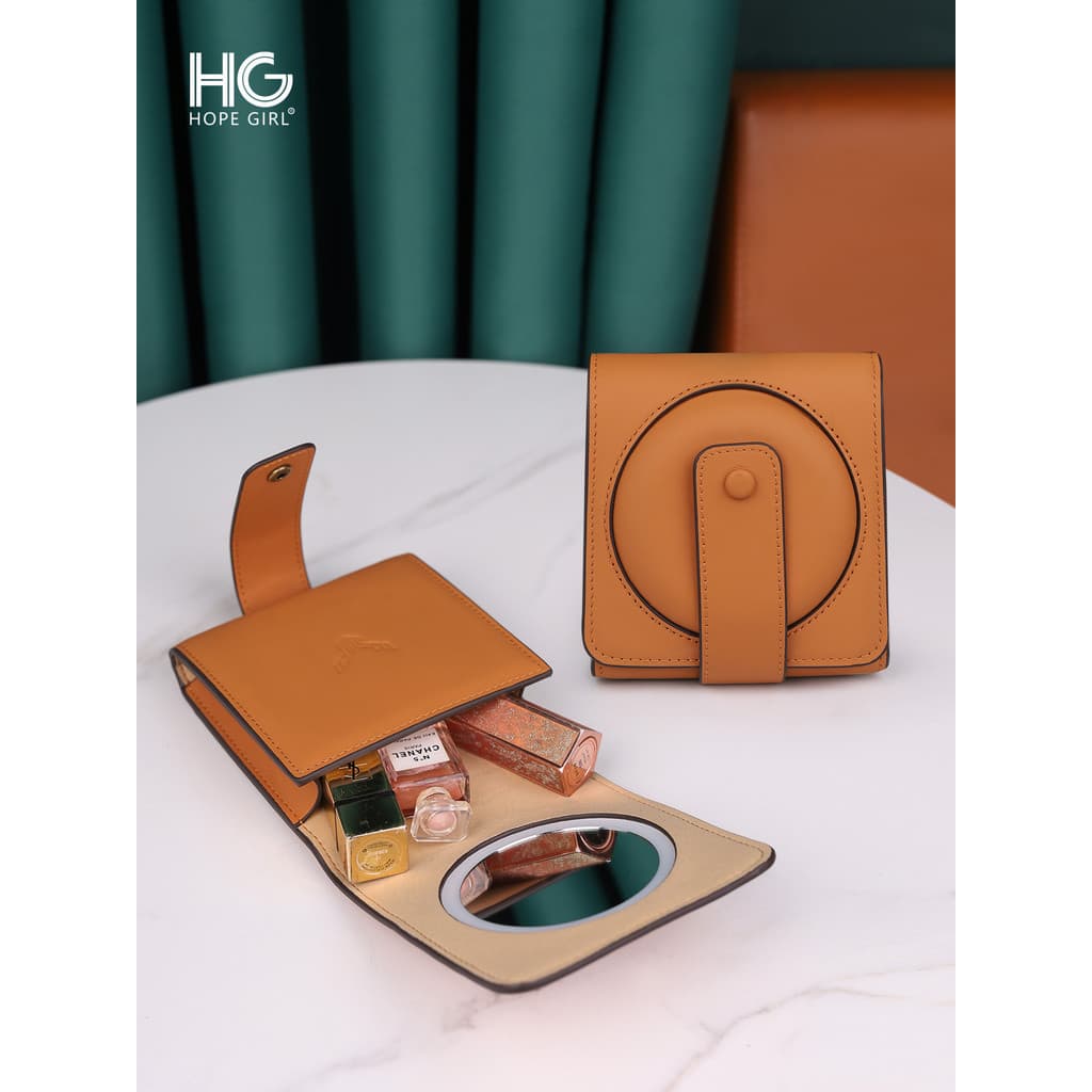 Bolsa de armazenamento de batom de couro feminino pequeno portátil maquiagem com espelho saco cosmético maquiagem batom