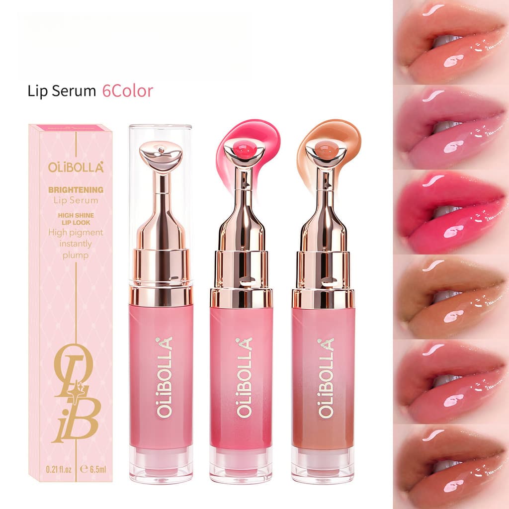 OLIBOLLA Metal Massagem Cabeça Espelho Lip Gloss Essência Hidratante Melhorar Lip Fade Lip Lines