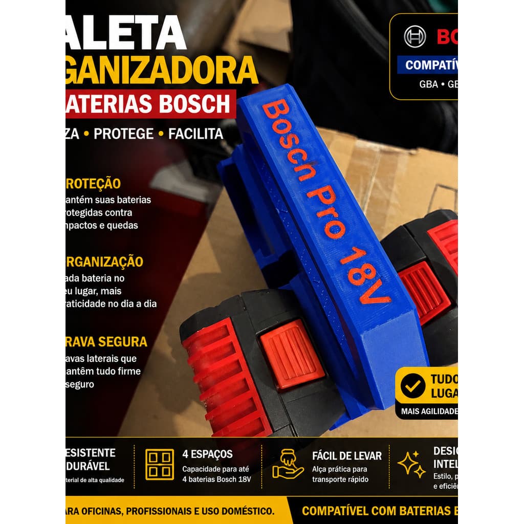 Maleta Organizadora Para Baterias Bosch 18V Suporte Porta Bateria Bosch GBA GBA Pro Organizador Oficina Ferramentas