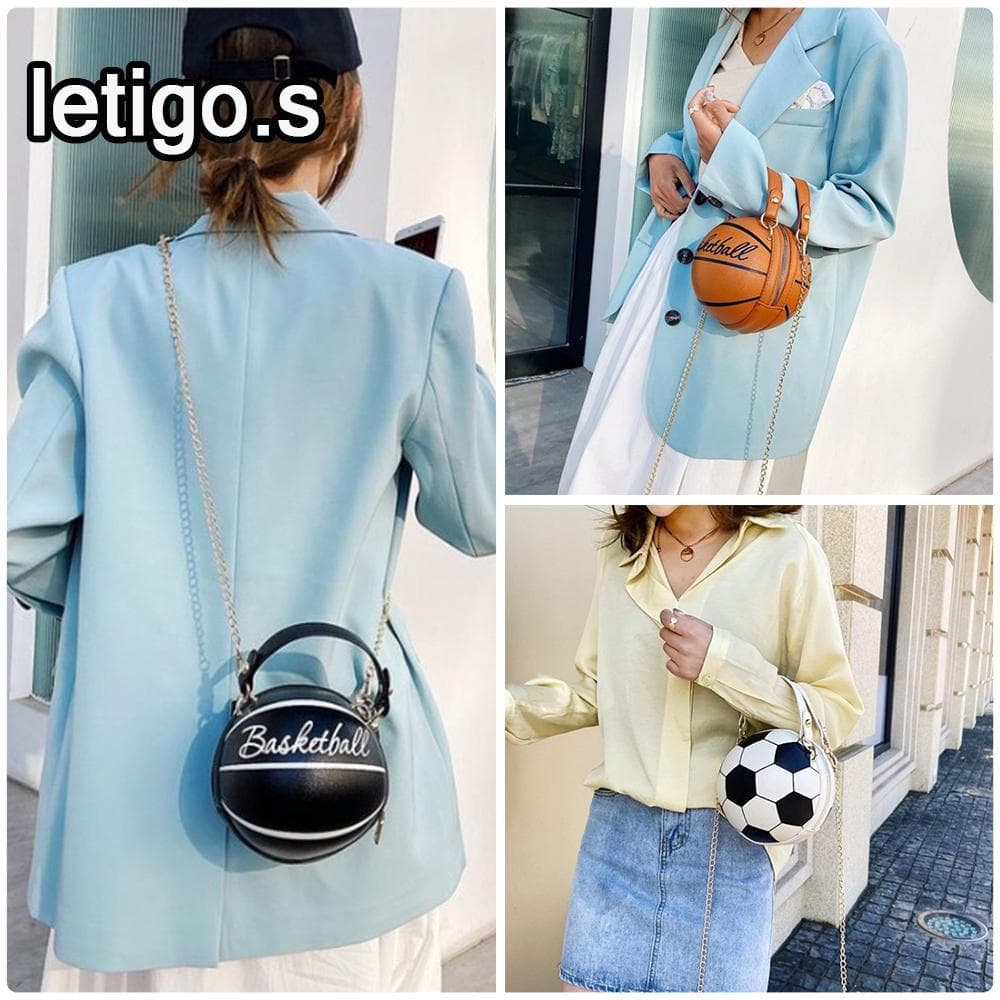 [LETIGO] Amarlis Bolsa De Ombro Feminina De Couro Com Formato Individual Em Formato De Bola De Futebol Basquete