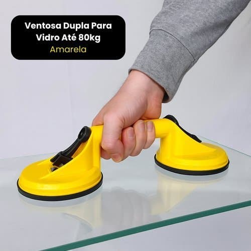 Ventosa Dupla Fixacao Vidro Ate 80kg Suporte Firme Forte Pratica Amarela