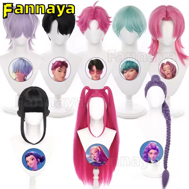K-Pop Demon Hunters Peruca Rumi Zoey Mira Saja Meninos Jinu Abby Mistério Romance Halloween Cosplay Traje Acessório Ader