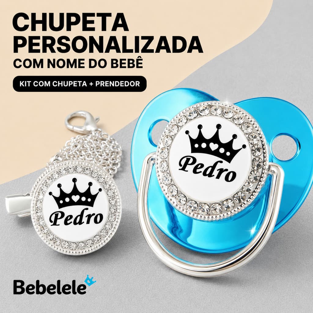Chupeta azul para bebê, personalizada com nome/foto do bebê menino, inclui prendedor de chupeta &A2012