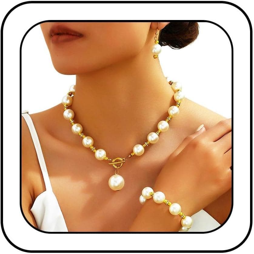 Conjunto de Joias de Pérolas EVILD, Colar Dourado para Mulheres
