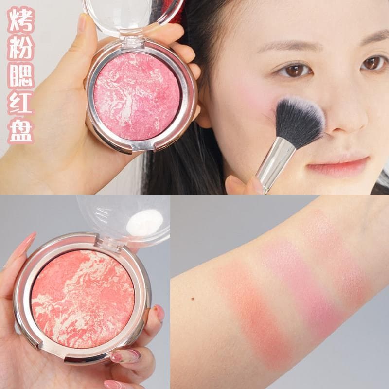 Blush alto brilho contorno três-em-um perolado cozimento em pó placa Rouge feminino laranja vermelho laranja luz maquiag