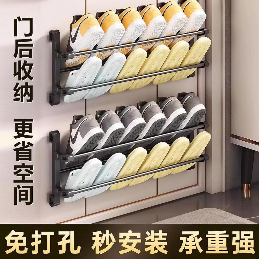 Atrás da porta sapato rack dobrável doméstico simples dobrável fixado na parede de armazenamento chinelos do banheiro po