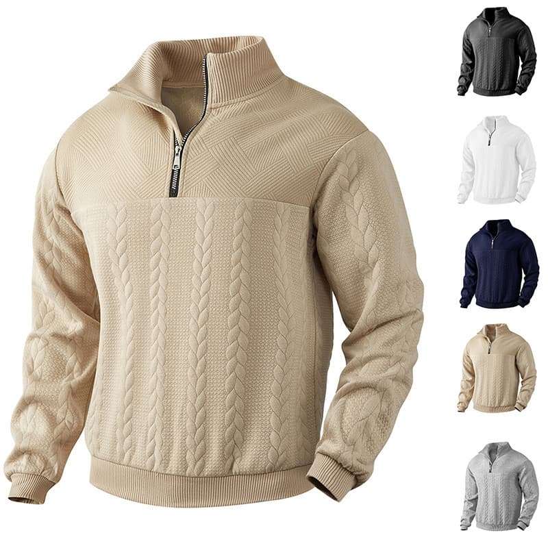 Cross-Border outono inverno moletom masculino Jacquard 8 caracteres gola alta pulôver solto Casual meio zíper jaqueta su