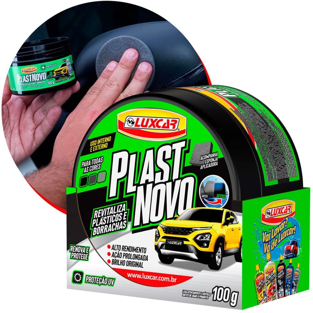 Kit Renovador Plásticos Borrachas Luxcar 100g Automotivo Pretinho Painel Brilho Restaurador Carro