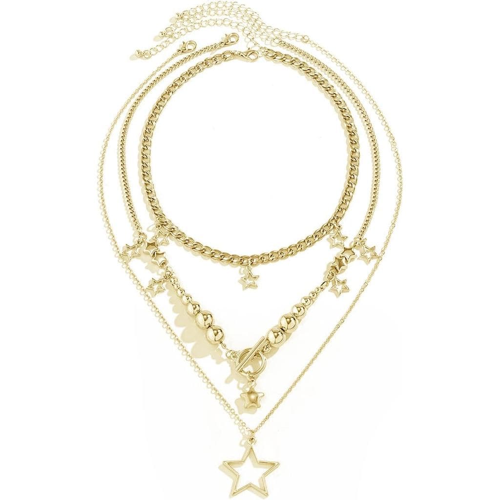 Colar de Estrela Caiyao Y2K para Mulheres, Colar em Camadas, Gargantilha de Contas Gótica, Joia Estética Grunge da Moda
