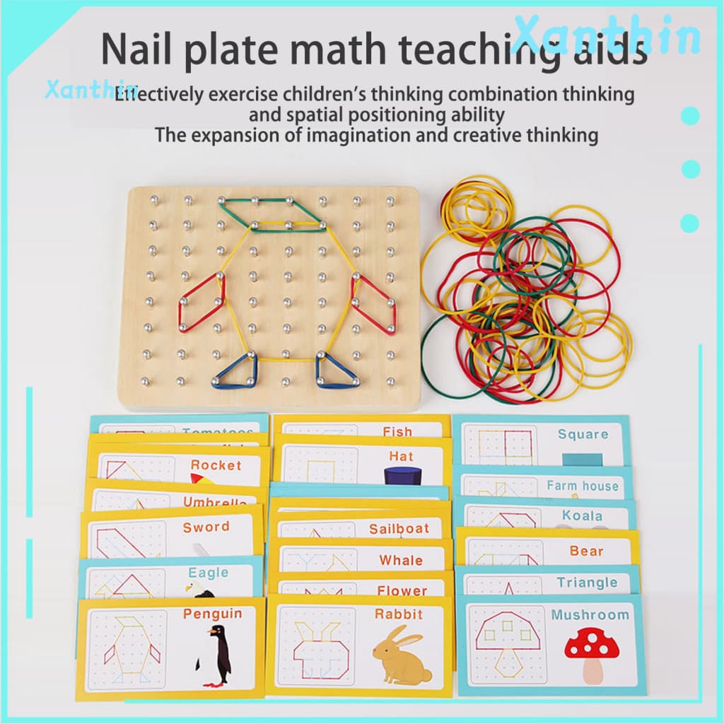 Durable Wooden Geoboard Kids Educational Toy with Rubber Bands Shape Cards – Toddler Learning Game for Boys Girls Geom