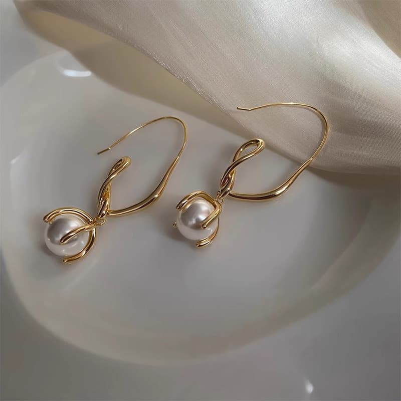 brincos feminino brinco feminino Brincos de pérola geométrica francesa feminino Design simples moda brincos luz luxo ele