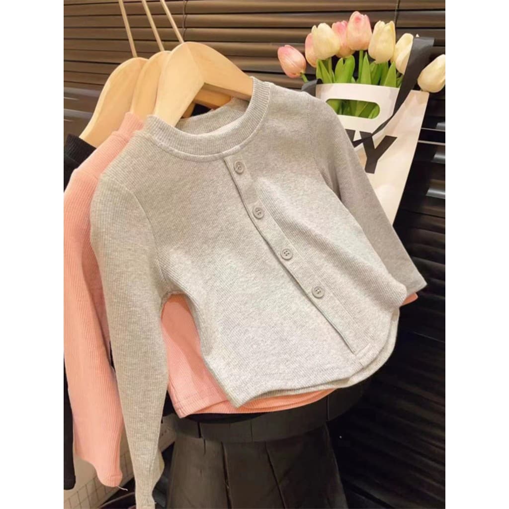 Primavera outono roupas meninas crianças camiseta de manga comprida 2024 novo estilo bebê menina curto fino-ajuste topo
