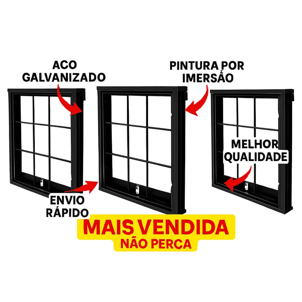 Kit 3 Vitrô Basculante 50x50 Aço Carbono com Grade Ideal Banheiro Sem Vidro  Acabamento Premium.