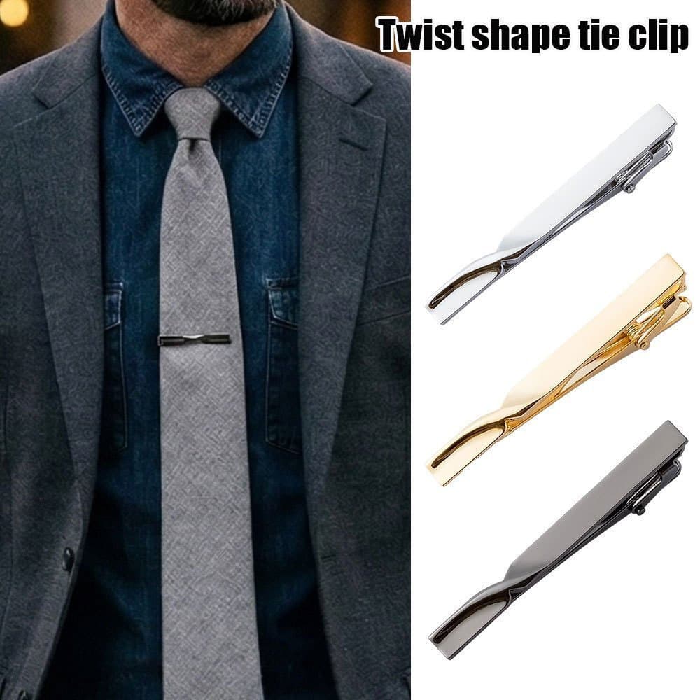 Clipe de Gravata Masculino de Metal Torcido, Dourado e Prateado, Simples e Elegante para DIY