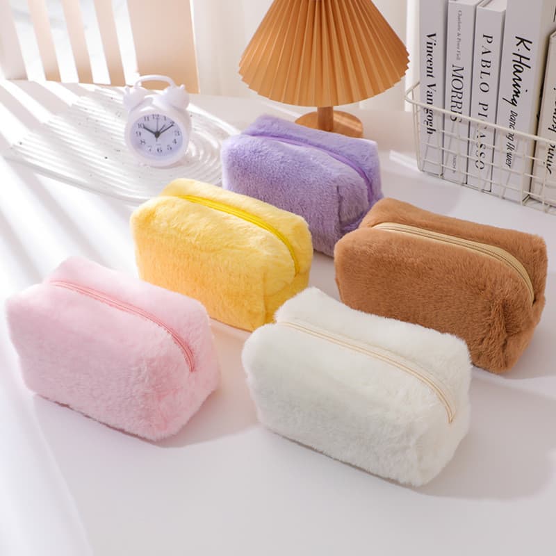 Bolsa Multifuncional Peluda E Fofa , Estojos Para Lápis De Grande Capacidade , Cosméticos , Papelaria , Organizador De M