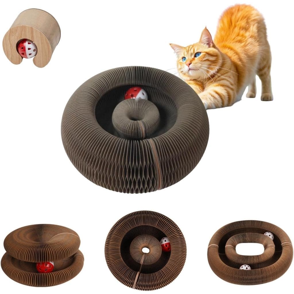 Arranhador Mágico para Gatos com Bola com Sino, Durável, Dobrável e Reversível, Estilo Infinito, Arranhador Interativo K