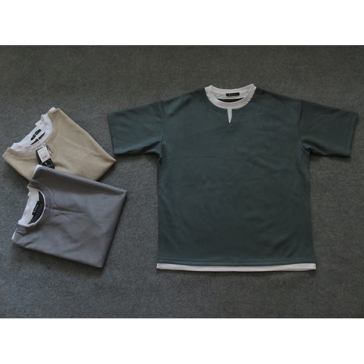 Comércio exterior exportado para o Japão Camiseta masculina de gola dupla falsa de duas peças de manga curta de alta qua