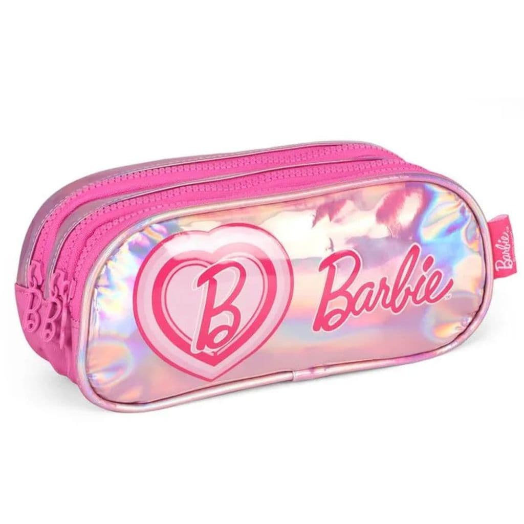 Estojo Triplo Escolar Infantil Brabie Holográfico Luxcel Rosa