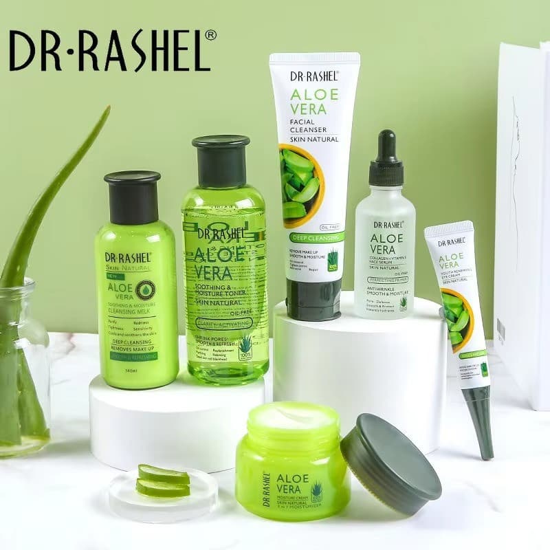 Conjunto de Cuidados para a Pele com Aloe Vera DR RASHEL para Hidratação e Suavização - Kit de Cuidados Faciais