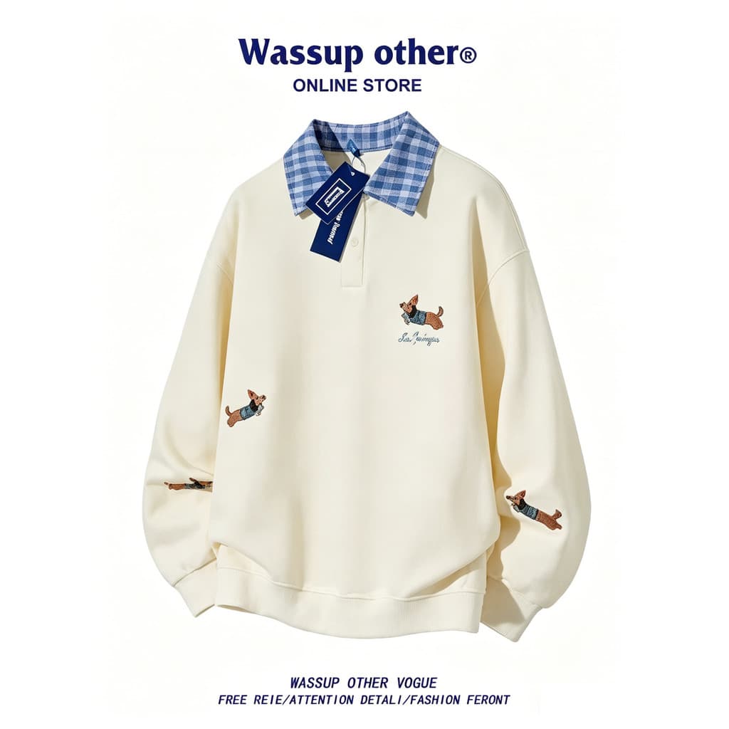 WASSUP OUTRO American Dachshund Falso Moletom de Duas Peças Masculino Primavera Outono Lapela Solta Casal Jaqueta Mascul