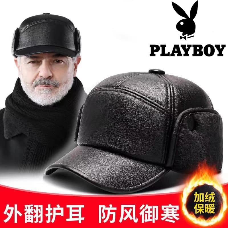 Chapéu de couro para idosos de meia-idade masculino inverno proteção de ouvido quente velho pai Lei Feng boné de beisebo