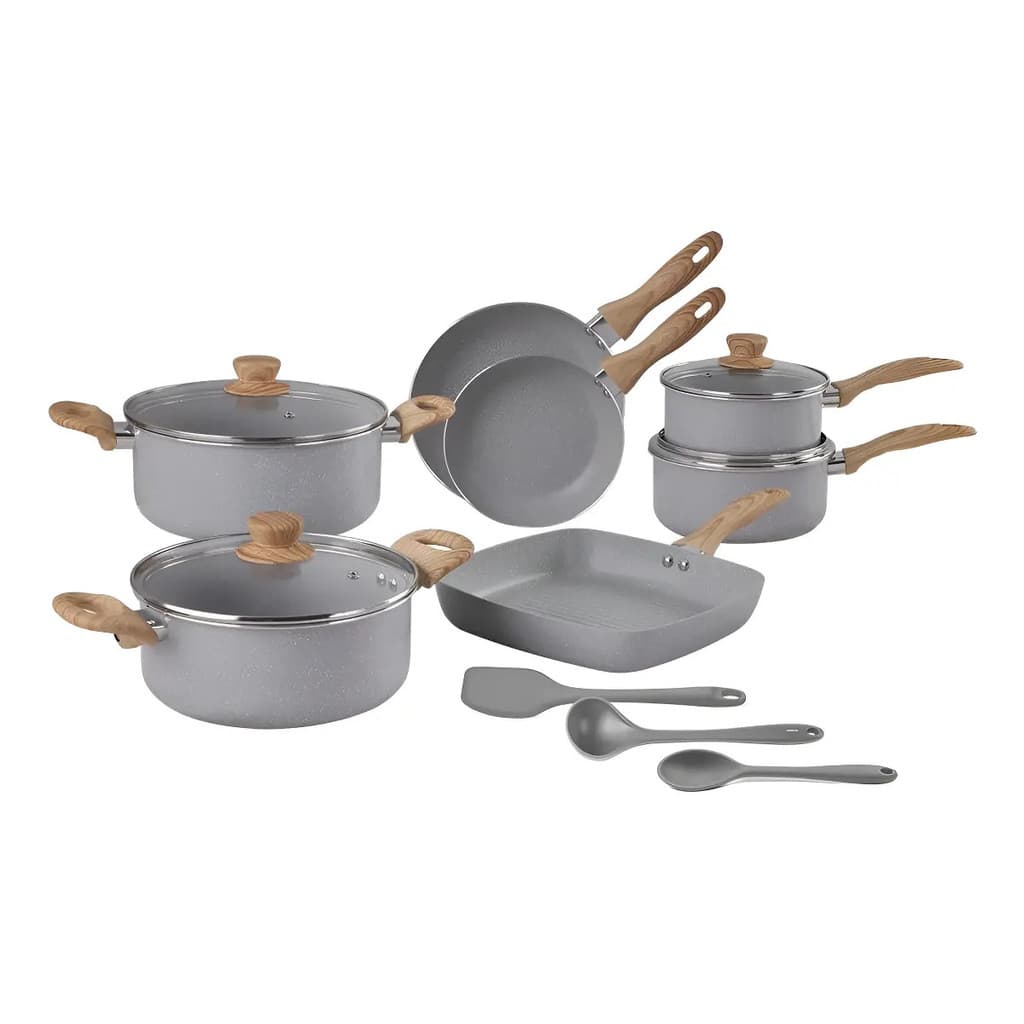 Jogo De Panela Indução Cerâmica Antiaderente Ceramic Life Gris 10 Peças Brinox