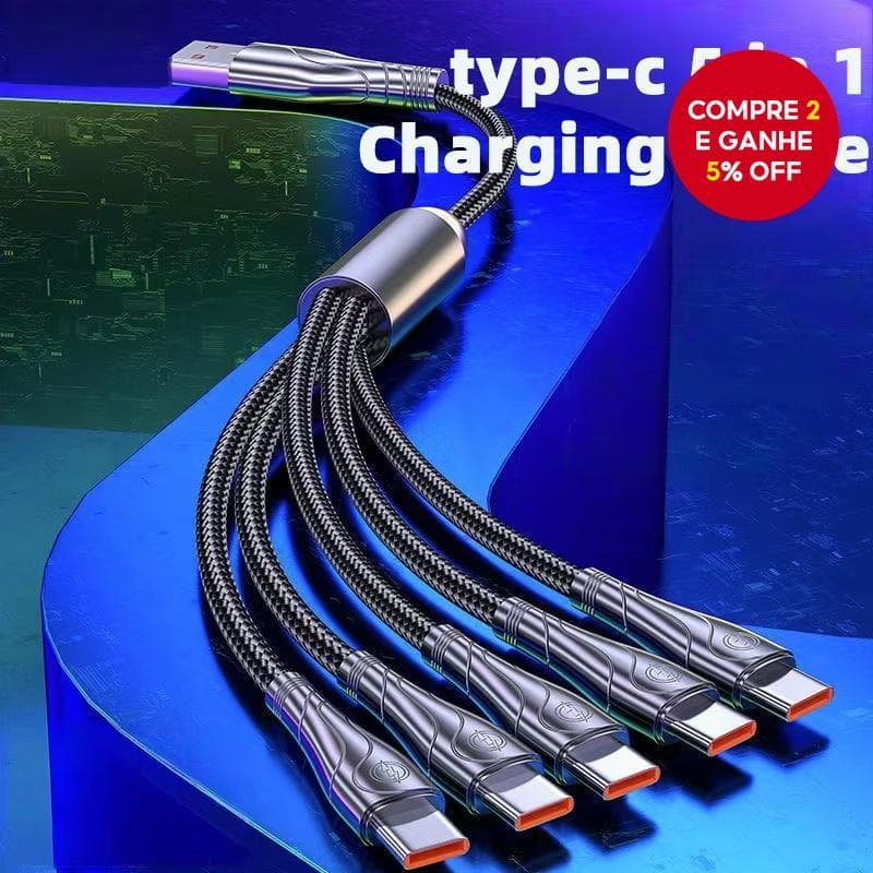 [Cabo De Carregamento 5 Em 1] Multiportas Com Núcleo De Cobre Trançado Tipo C Para USB 2.0 Android , Huawei , Xiaomi , T