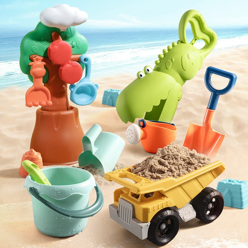 Conjunto de brinquedos de praia infantil | Forma de crocodilo de dinossauro + caminhão de areia + pá de balde ao ar livr
