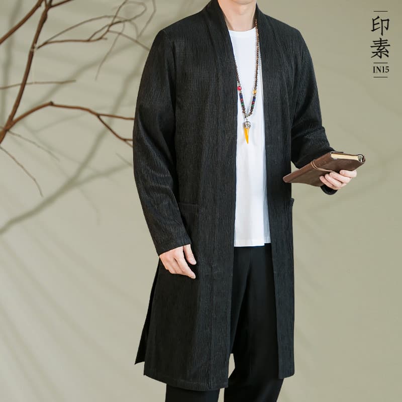 Estilo chinês outono estilo comprimento médio sobre o joelho Hanfu Retro masculino taoísta robe solto chá Zen roupas man