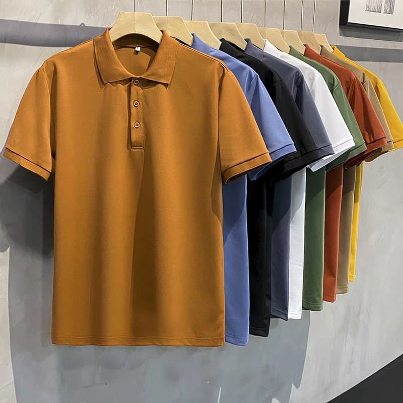 Camisa Polo fina de verão de manga curta masculina cor café lapela camisa trabalho no local de trabalho camisa de manga