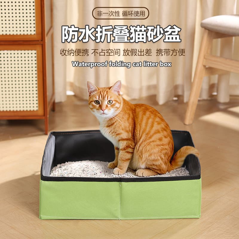 Caixa de areia dobrável para gatos, viagem, portátil, banheiro para gatos, pano Oxford, tipo aberto, caixa de areia para