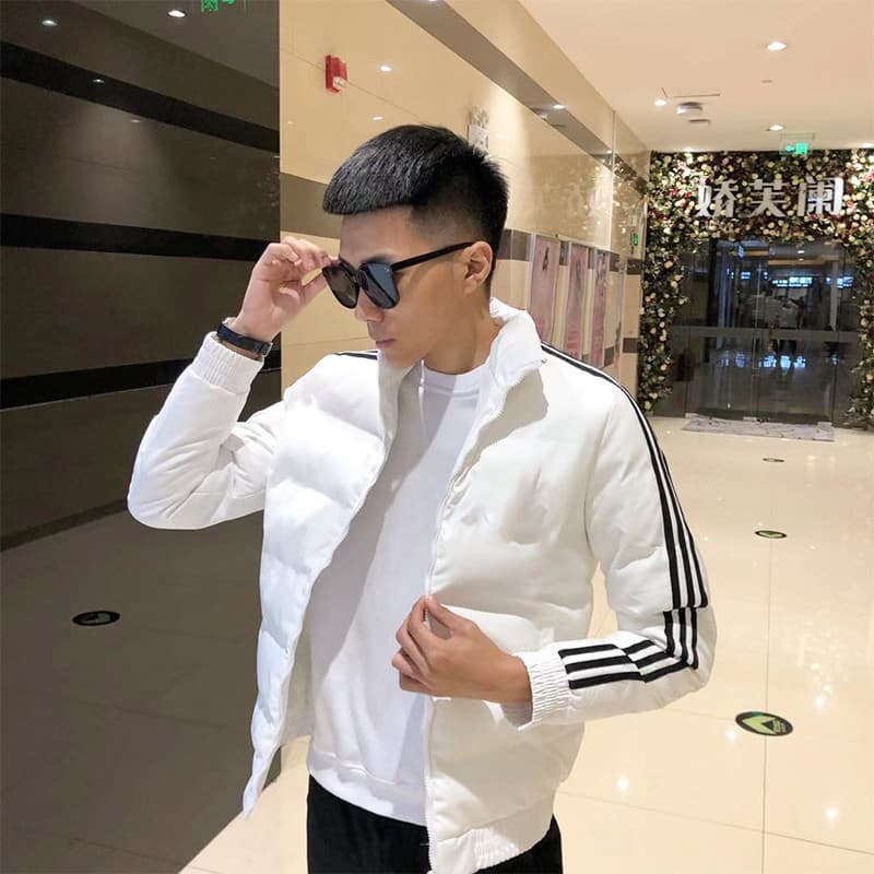 W Inverno Novo Estilo Casal Street Wear Gola Alta Jaqueta Acolchoada de Algodão Masculina Três Barras Spirit Guy Jaqueta