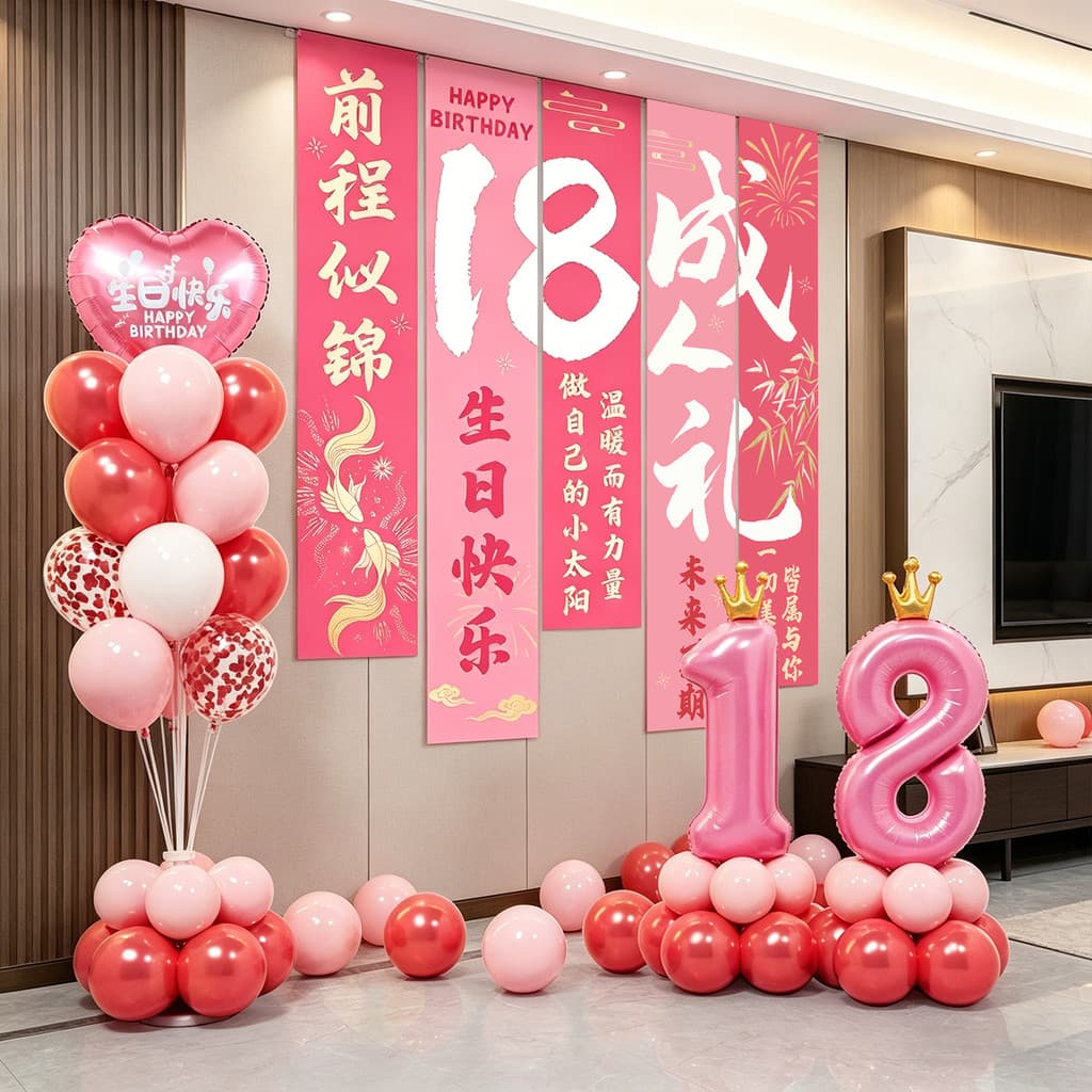 18 anos de idade adulto cerimônia oito aniversário feliz cerimônia sentido menina balão tapeçaria atmosfera cena decoraç