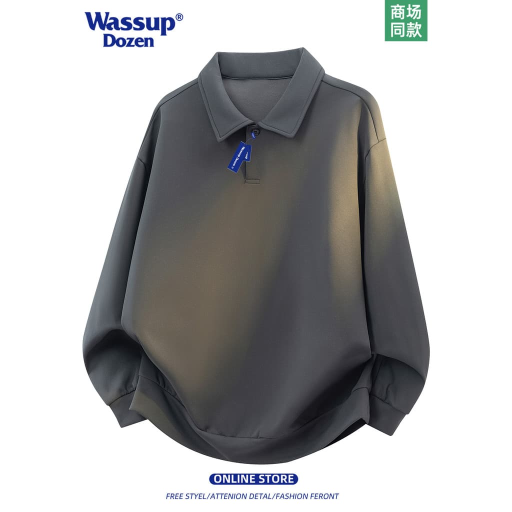 WASSUP DOZEN Estilo Americano Lapela Moletom Masculino Solto All-Match Casual Manga Comprida Respirável Top Juventude St