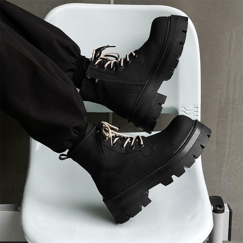 Martin botas masculinas de sola grossa aumentada 7cm inverno forro de lã preto casal mesmo estilo de alta qualidade moto